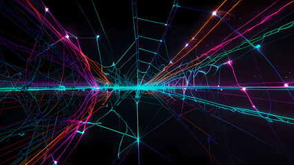 Obraz premium Abstract illustration of a spider web with neon threads stretching in various directions