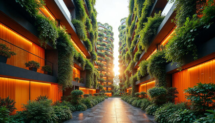 Obraz premium Nature-friendly building wrapped in lush ivy, promoting eco-consciousness and sustainable design.