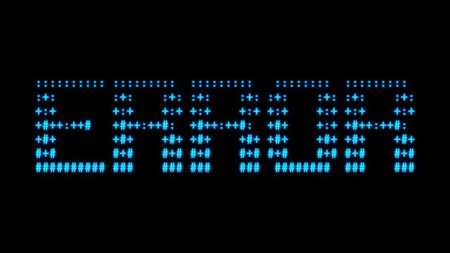 Error made of letters. ASCII art code symbols. Glitchy text revealing. Embedded alpha channel