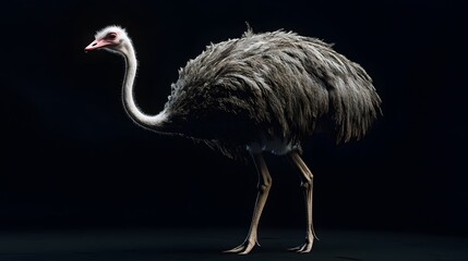 Ostrich on Black Background, Photo Realistic, Texture, Pattern Background, Wallpaper, Cover and Screen for Smartphone, PC, Laptop, 9:16 and 16:9 Format
