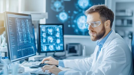 Scientist Working on Computer with Data Analysis