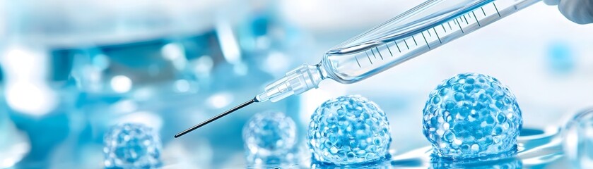 Syringe and Blue Cells - Medical Research Concept
