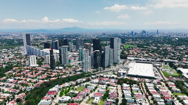 Drone Flying over the Guadalajara Metropolitan Area, Jalisco. Mexico. Skyscraper Districts