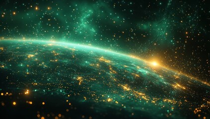 Earth From Space With City Lights and Stars