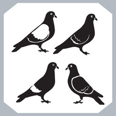 Dove silhouette bird logo design, simple hand drawn and linocut style, bird silhouette illustration
