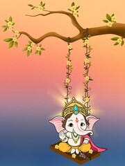 Bal Ganesha on swing  illustration 