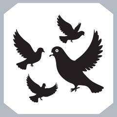 Dove silhouette bird logo design, simple hand drawn and linocut style, bird silhouette illustration
