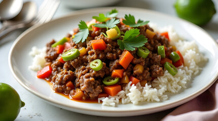 Savory Ground Beef and Vegetable Stew over Rice