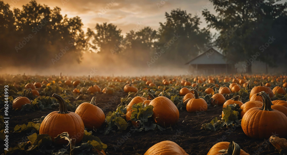 Canvas Prints Glowing pumpkin patch mist abstract background