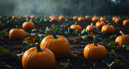 Glowing pumpkin patch mist abstract background