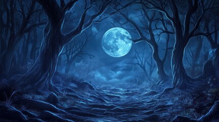 Fototapeta premium Halloween Concpept ,Moonlight Illuminating a Path Through a Dark Forest