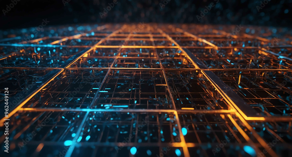 Poster glowing quantum computing grid abstract background