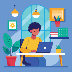  vector a human sitting in front of laptop for office work illustration