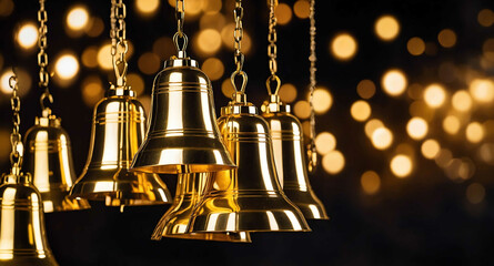 Golden bells shimmering lights abstract background
