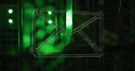 Image of email icon and digital data processing over computer servers