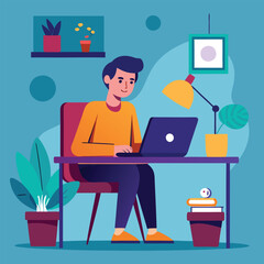  vector a human sitting in front of laptop for office work illustration