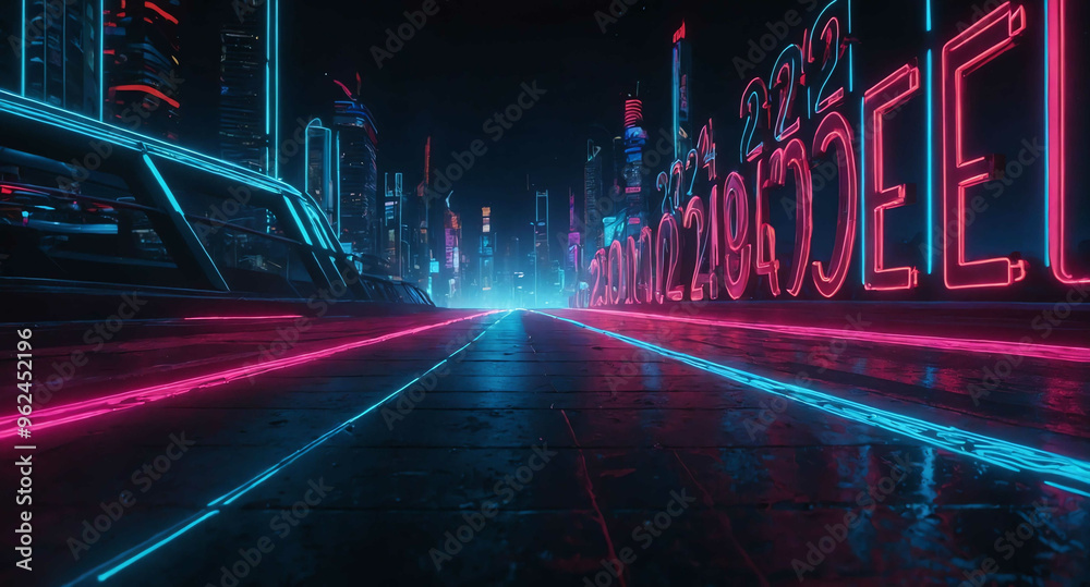 Wall mural Neon 2024 countdown glow abstract background