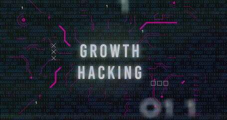 Growth hacking text image over binary code background