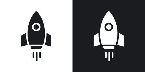 Rocket launch solid vector icon set in black and white color.