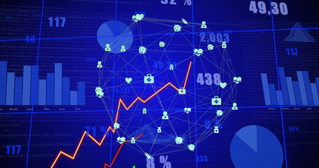 Image of digital data processing over globe with network of connections