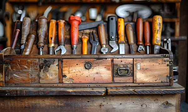 Vintage Tools in Wooden Box