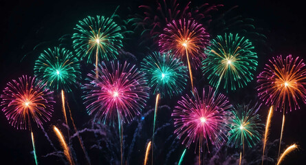 Neon fireworks with sparkling lights abstract background