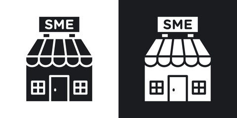 SME solid vector icon set in black and white color.