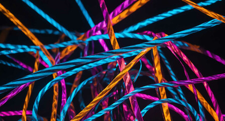 Neon streamers with glowing lights abstract background