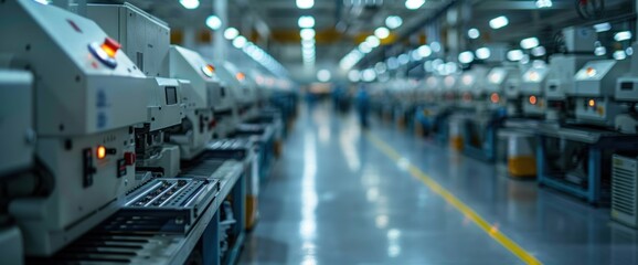 A factory with many machines and people working