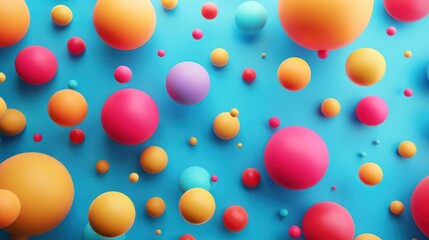 A vibrant arrangement of colorful spheres on a blue background, creating a playful and dynamic visual effect.