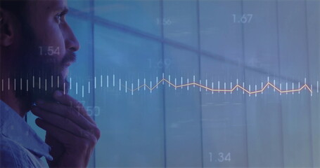 Image of diagrams and data processing over caucasian businessman