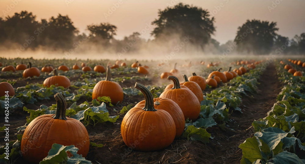 Poster Pumpkin patch glowing mist abstract background