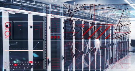 Data processing and network connections image over server room