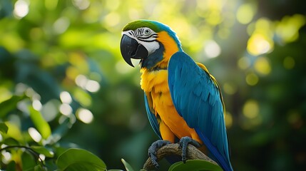 Blue and Yellow Macaw in Nature, Realistic Photo, Texture, Pattern Background, Wallpaper, Cover and Screen for Smartphone, PC, Laptop, 9:16 and 16:9 Format