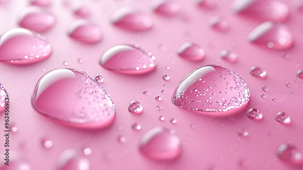 Wall mural pink water drops with glitter abstract background macro photography