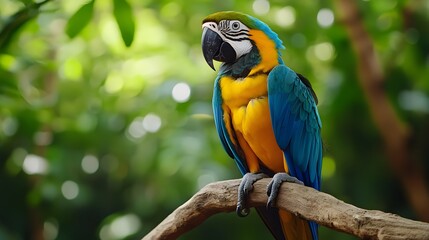 Blue and Yellow Macaw in Nature, Realistic Photo, Texture, Pattern Background, Wallpaper, Cover and Screen for Smartphone, PC, Laptop, 9:16 and 16:9 Format