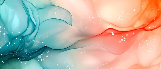 Obraz premium Abstract Fluid Art Background with Teal Orange and White