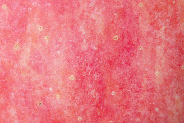 Macro photo of the texture of a light red and yellow apple. Apple as a background