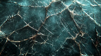 A spiderweb of cracks on a damaged screen, with soft light reflections and subtle distortions, ideal for overlay textures