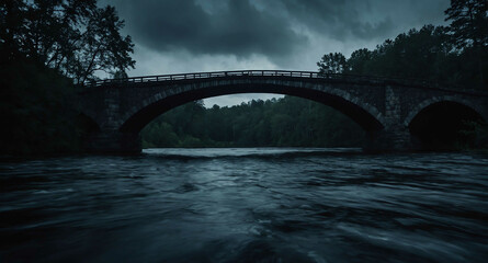 Obraz premium Spooky bridge over dark river background