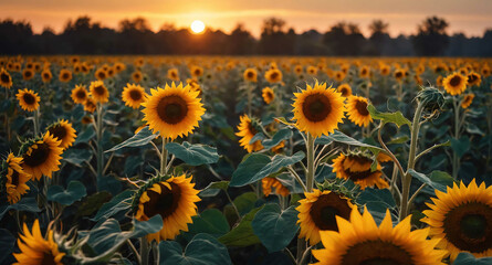 Fototapeta premium Sunflower and pumpkin glow abstract background