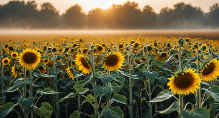 Fototapeta premium Sunflowers and wheat glowing mist abstract background