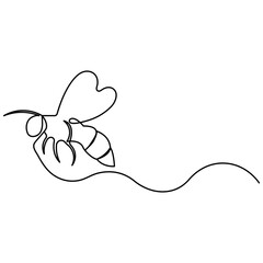 Bee single line art, continuous one line drawing of  Isolated outline vector art 

