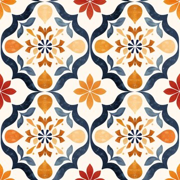 Warm Hues Mediterranean Tile Design Seamless Pattern