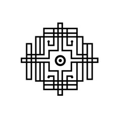 This design features a geometric line icon with intricate patterns and a central dot, perfect for digital interfaces and minimalist graphic styles
