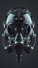 A futuristic gas mask with detailed metal and black leather parts.