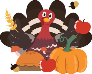 Colorful tall Thanksgiving Cartoon Turkey Bird Autumn illustration