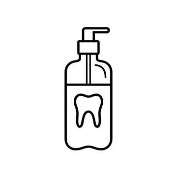 recommend clip art: This vector graphic showcases a dental mouthwash bottle with a tooth icon, designed in a minimalist line art style to represent oral hygiene