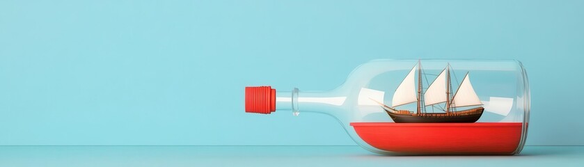 Fototapeta premium Ship in a bottle, maritime nostalgia, flat design illustration
