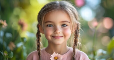 Smiling Little Girl with Flower